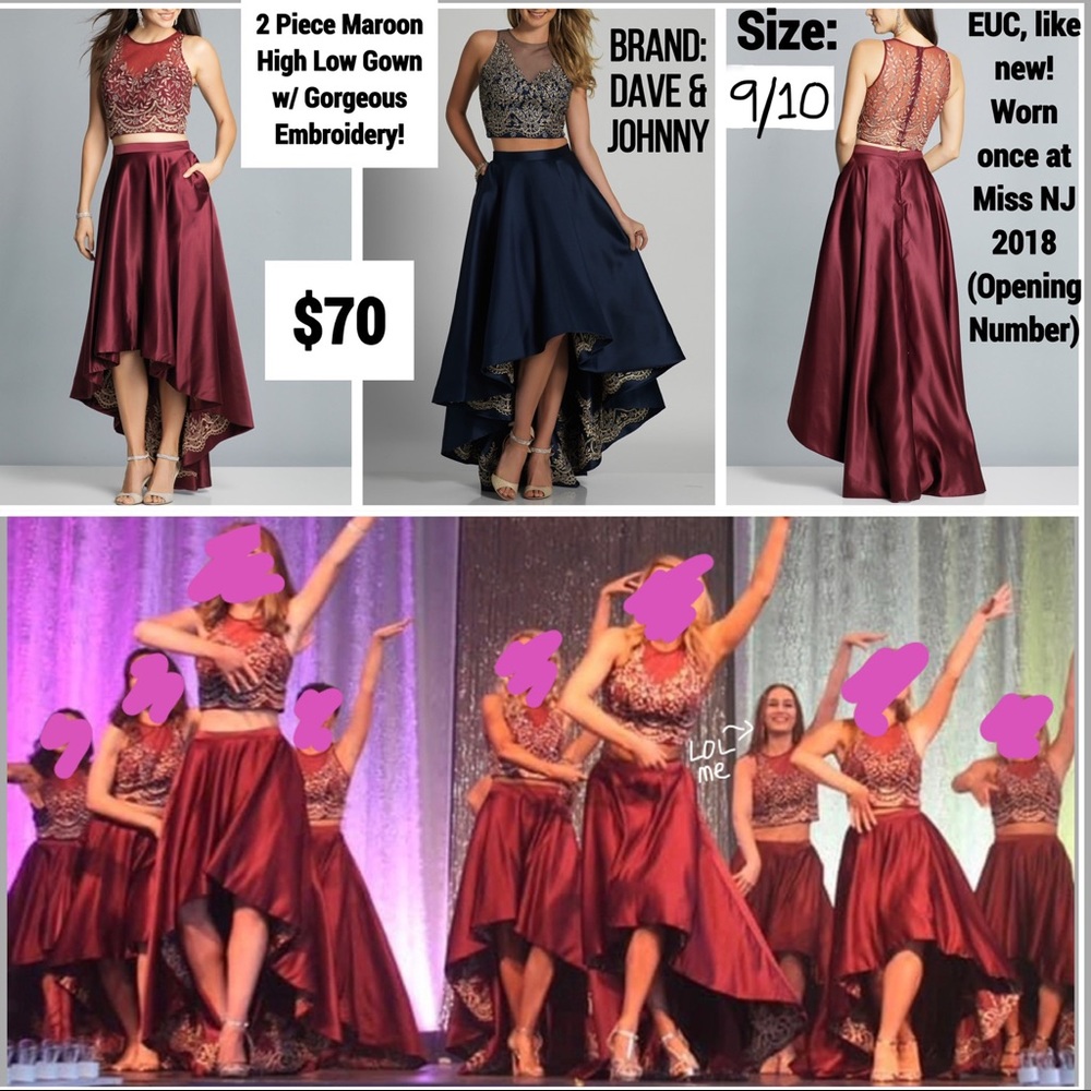 Maroon Gold Embroidered 2 Piece Formal Gown Dress